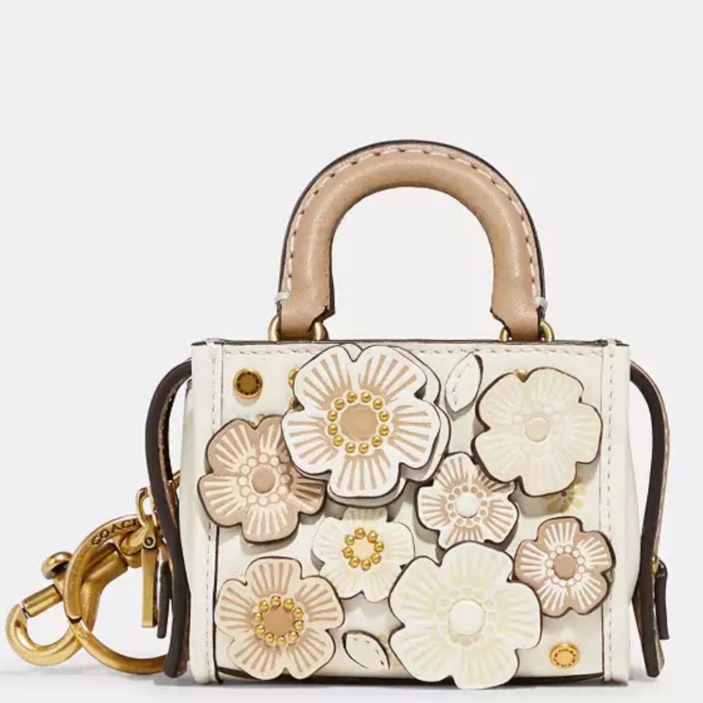 Coach Mini Rogue Bag Charm with Tea Rose